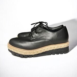 🌻NEW Eileen Fisher Everly Black Leather Derby Platform Shoes Size 7 $225 Retail